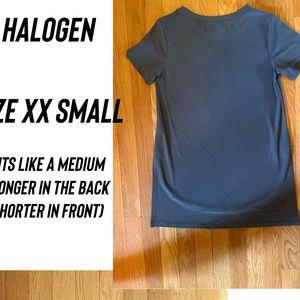 halogen fits like small tee shirt!! Perfect for work or school.